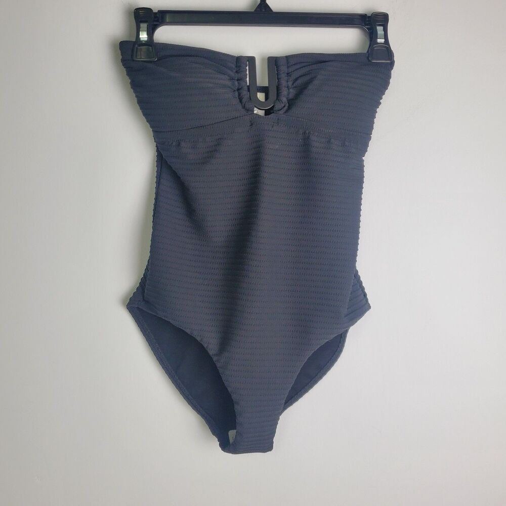 Strapless Textured One-Piece Swimsuit in Dark Navy